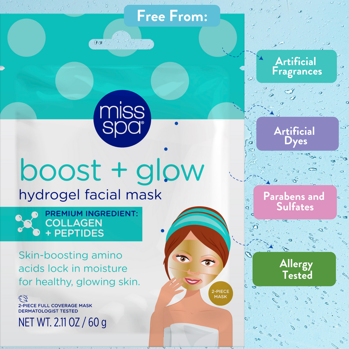 Miss Spa boost + glow hydrogel facial mask 